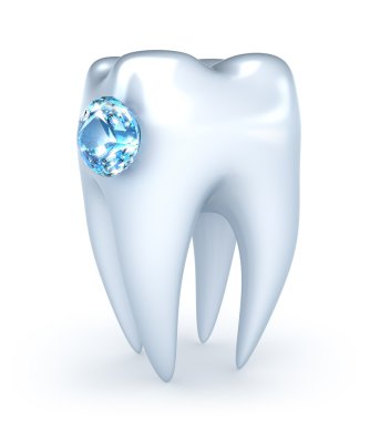 Tooth with blue diamond, over white clipart