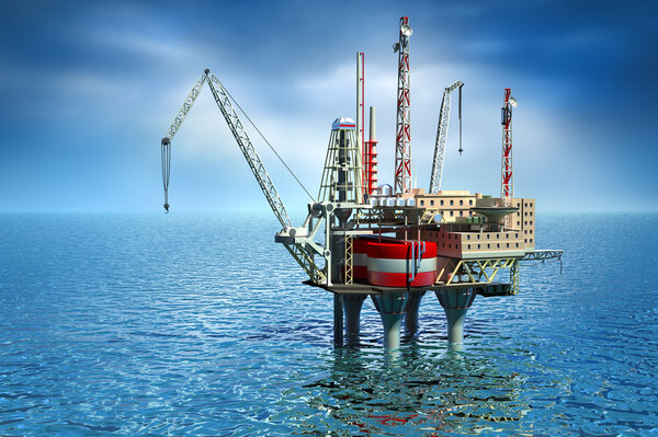 Drilling offshore Platform in sea. 3D image
