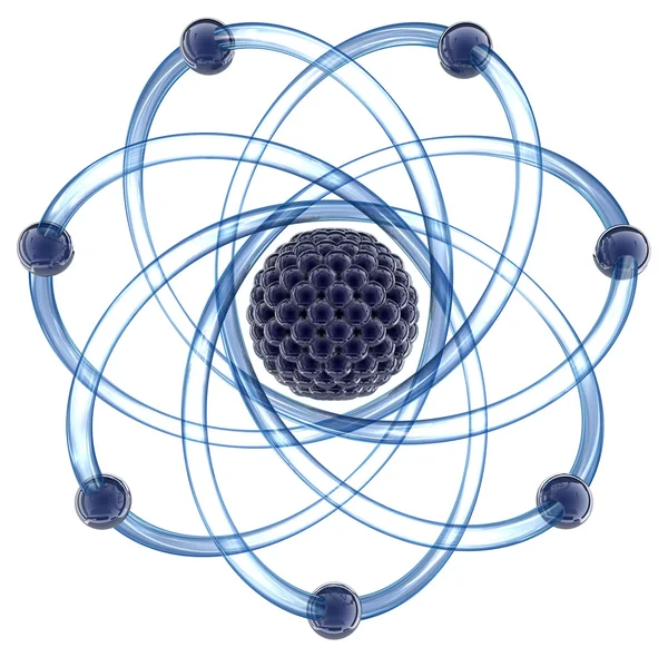 Atom mit Umlaufbahnen. 3D-Bild. — Stockfoto