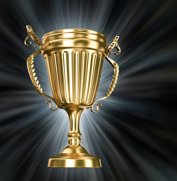 Crossed checkered trophy golden cup, symbols of winning — Stock Photo, Image