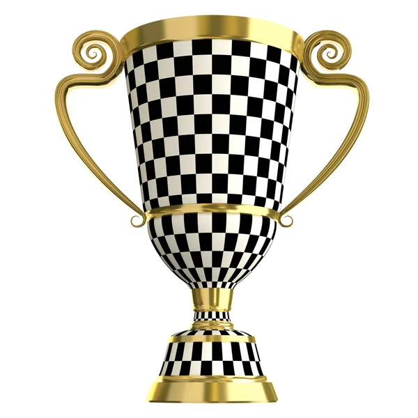 Korsade rutiga trofé golden cup, symboler för att vinna — Stockfoto