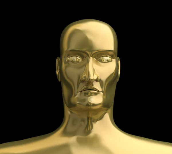 Золоте обличчя з ізольованим чорним фоном. 3D-зображення — стокове фото