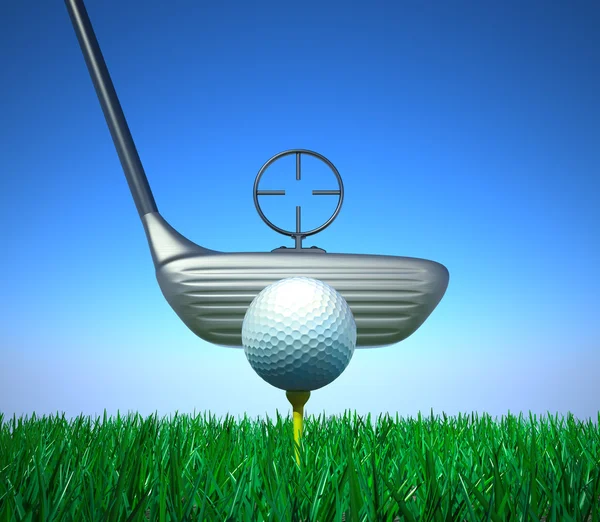 Golfball und Tee mit Zielvorrichtung — Stockfoto