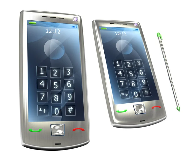 Pda mobiele 3g-telefoon met stylus geïsoleerd. — Stockfoto