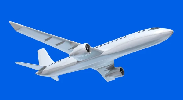 Flugzeug in der Luft isoliert am blauen Himmel. — Stockfoto
