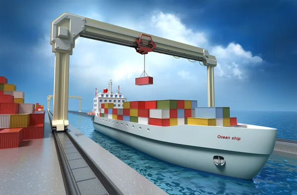 Daru emelési rakomány konténer és rakodási a hajó. — Stock Fotó