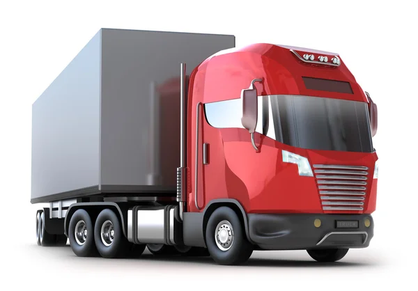 Rode vrachtwagen met container geïsoleerd op wit. — Stockfoto