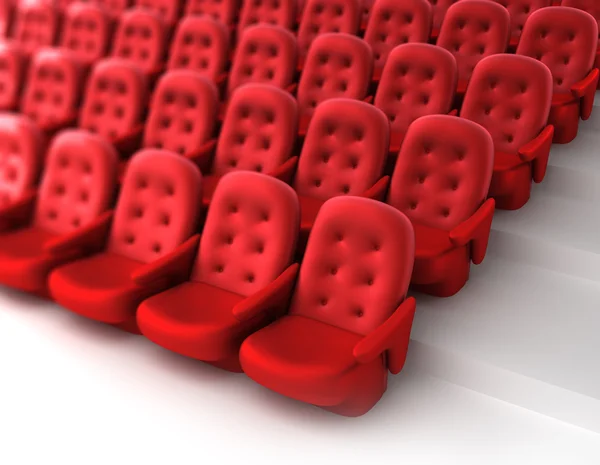Kırmızı tiyatro koltukları. 3D render — Stok fotoğraf
