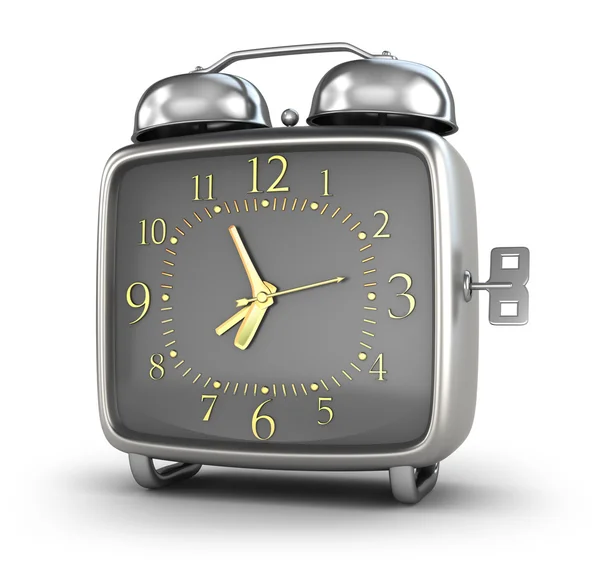 Relógio de alarme estilo antigo isolado no branco — Fotografia de Stock