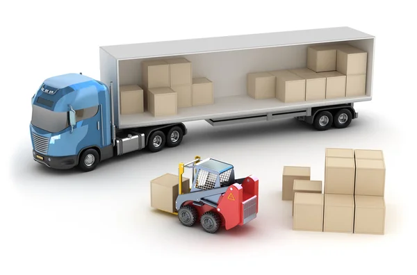 Vorkheftruck is de vrachtwagen laden. geïsoleerd. — Stockfoto