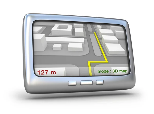 GPS-navigator med karta framifrån isolerad på vit — Stockfoto