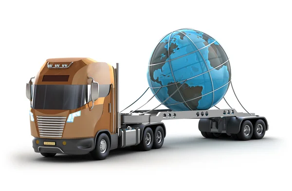 Moderne vrachtwagen vervoer van de hele wereld geïsoleerd op wit. — Stockfoto