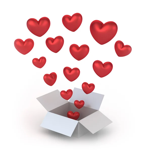 Opened gift box Red heart inside — Stock Photo, Image