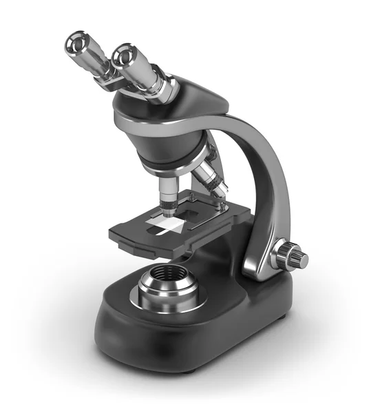 Modern mikroskop izometrik görünümü üzerinde beyaz izole — Stok fotoğraf