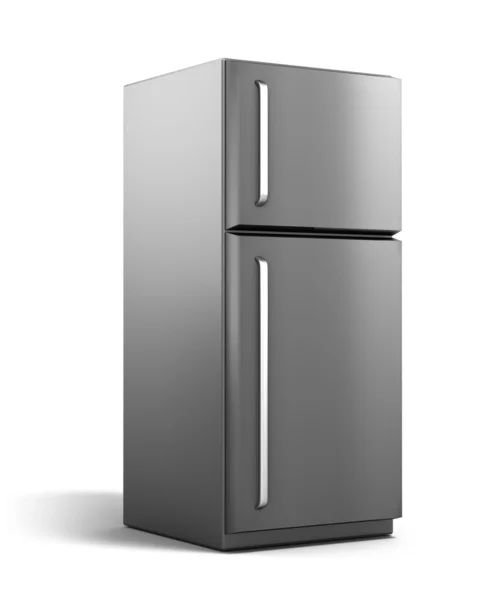 Moderner Kühlschrank isoliert auf weiß. — Stockfoto