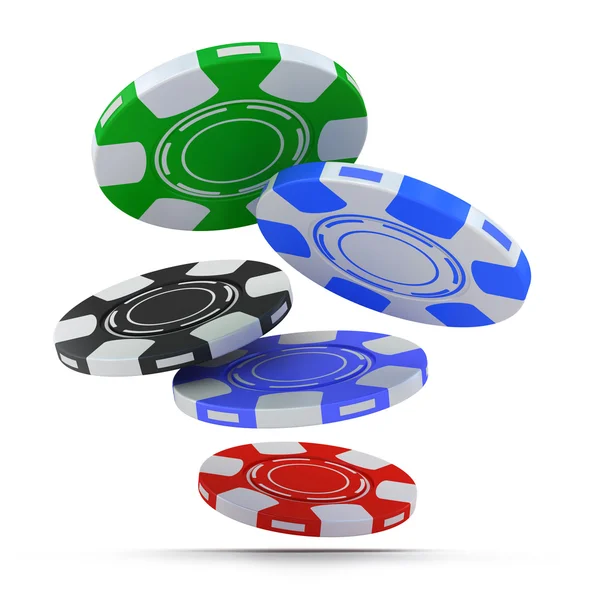Poker chips falling fron above isolated on white — Stock Photo, Image