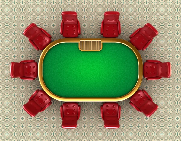 Pokerbord med stolar ovanifrån — Stockfoto