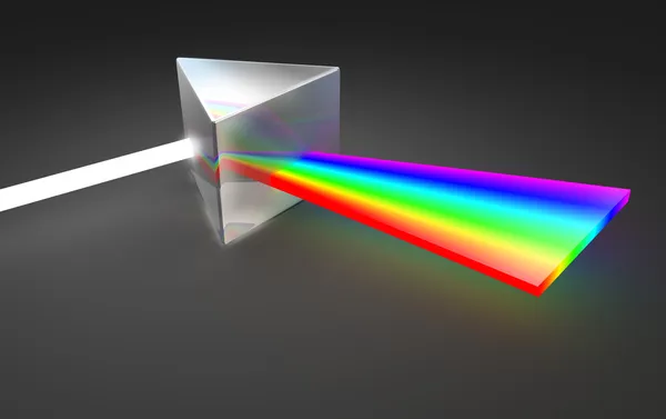 Prism light spectrum dispersion. On dark background — Stock Photo, Image