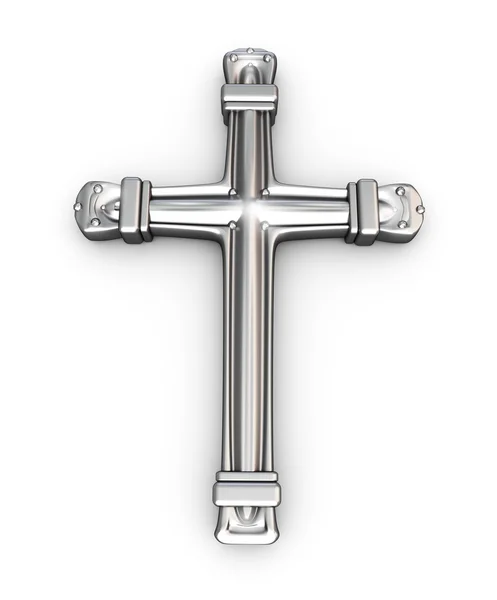 Stříbrný kříž nad bílá — Stock fotografie