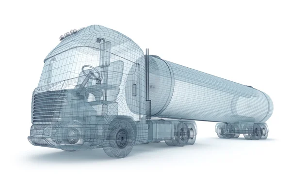 Φορτηγό πετρελαίου με το εμπορευματοκιβώτιο φορτίου, σύρμα μοντέλο. δικό μου σχέδιο — Φωτογραφία Αρχείου