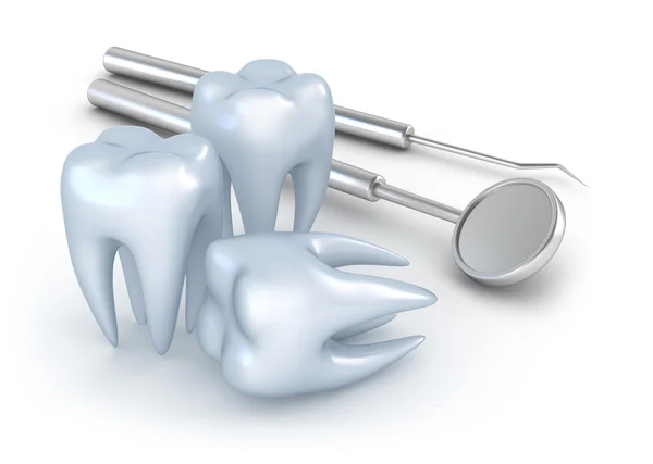Зубы и стоматологические инструменты — стоковое фото