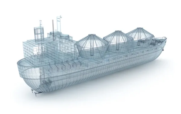 石油タンカー船ワイヤモデル白で隔離されます。自分のデザイン — ストック写真