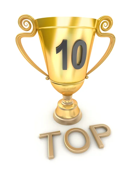 Goldene Top-10-Tasse, isoliert auf weiß — Stockfoto