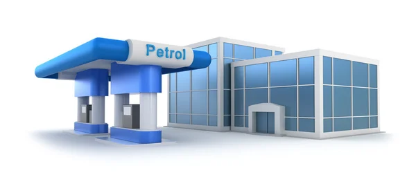 Distributore di benzina e mercato sul bianco — Foto Stock