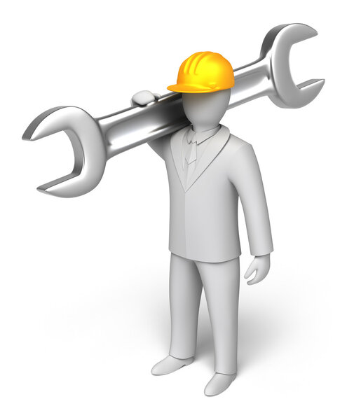 Man ready to work, 3D man with spanner