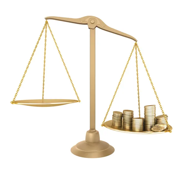 Złota równowagi. coś więcej niż pieniądze. koncepcja na białym tle 3d — Zdjęcie stockowe
