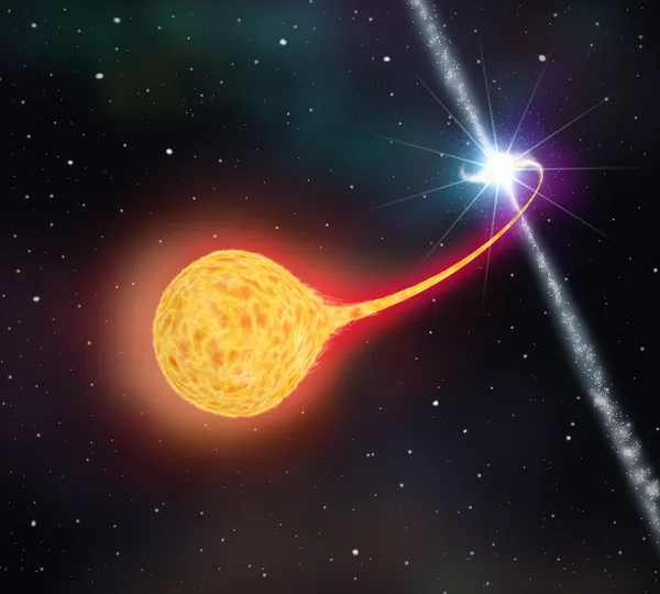 Поглощение звезды черной дырой (пульсар). 3D иллюстрация — стоковое фото