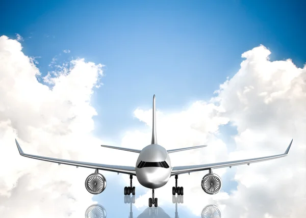 Landing airliner is flying in the sky — Stock Photo, Image