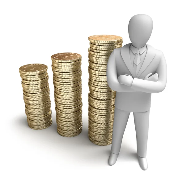 Whiteman en stijgende geld grafiek, 3D-concept — Stockfoto