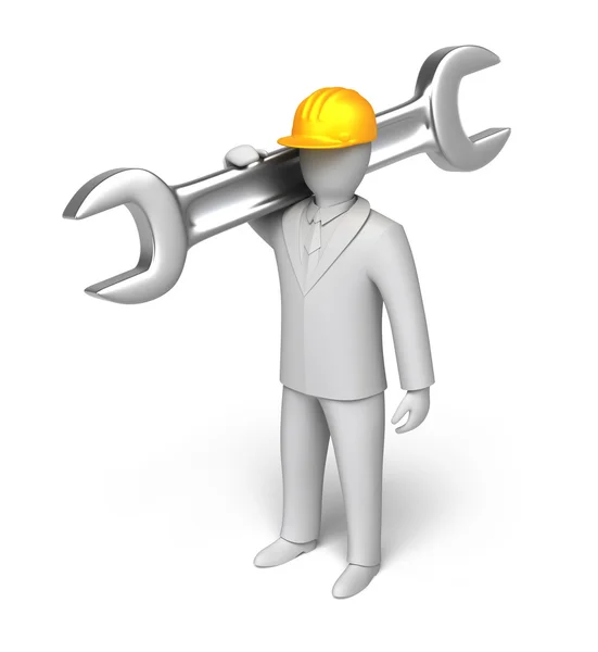 Man ready to work, 3D man with spanner — Stock Photo, Image