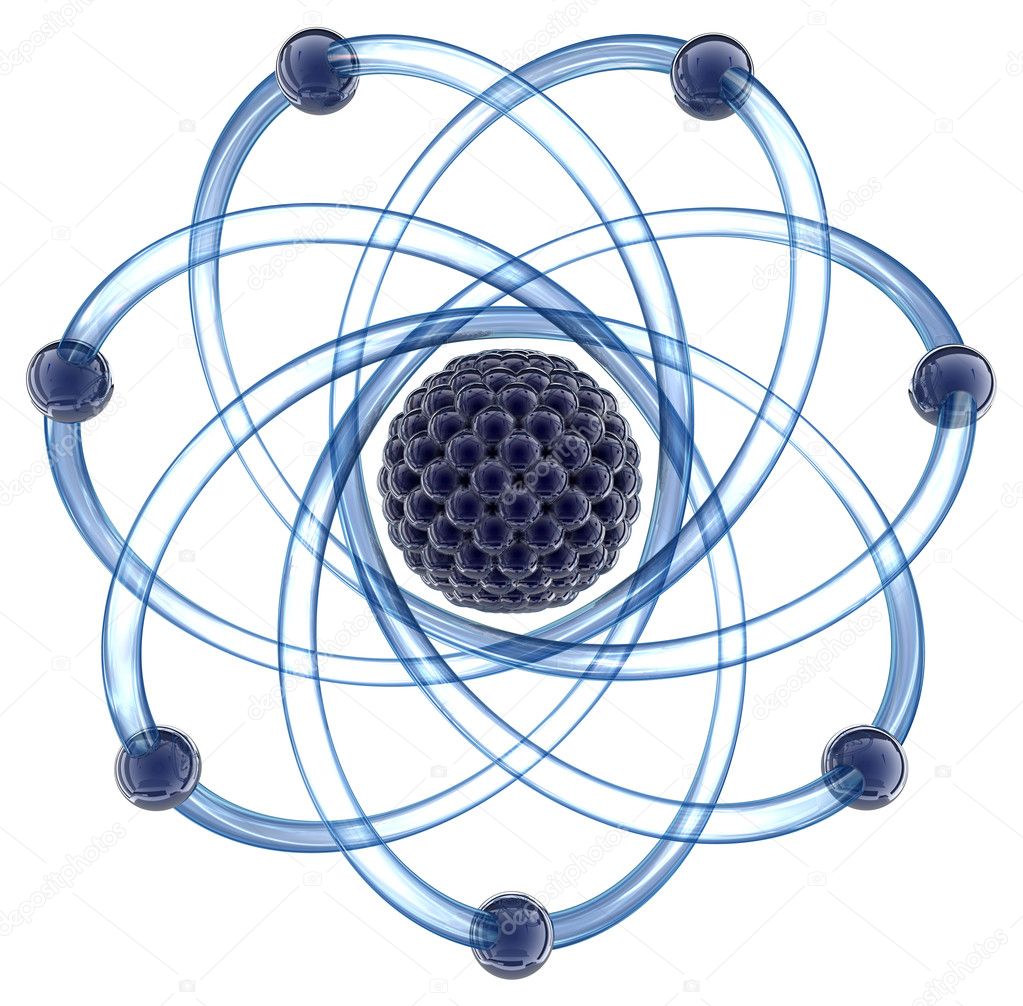 Atom with orbits. 3D image.