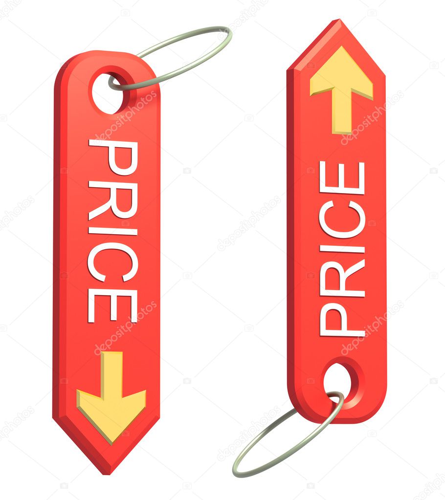 Red trinket with the word price and yellow arrow