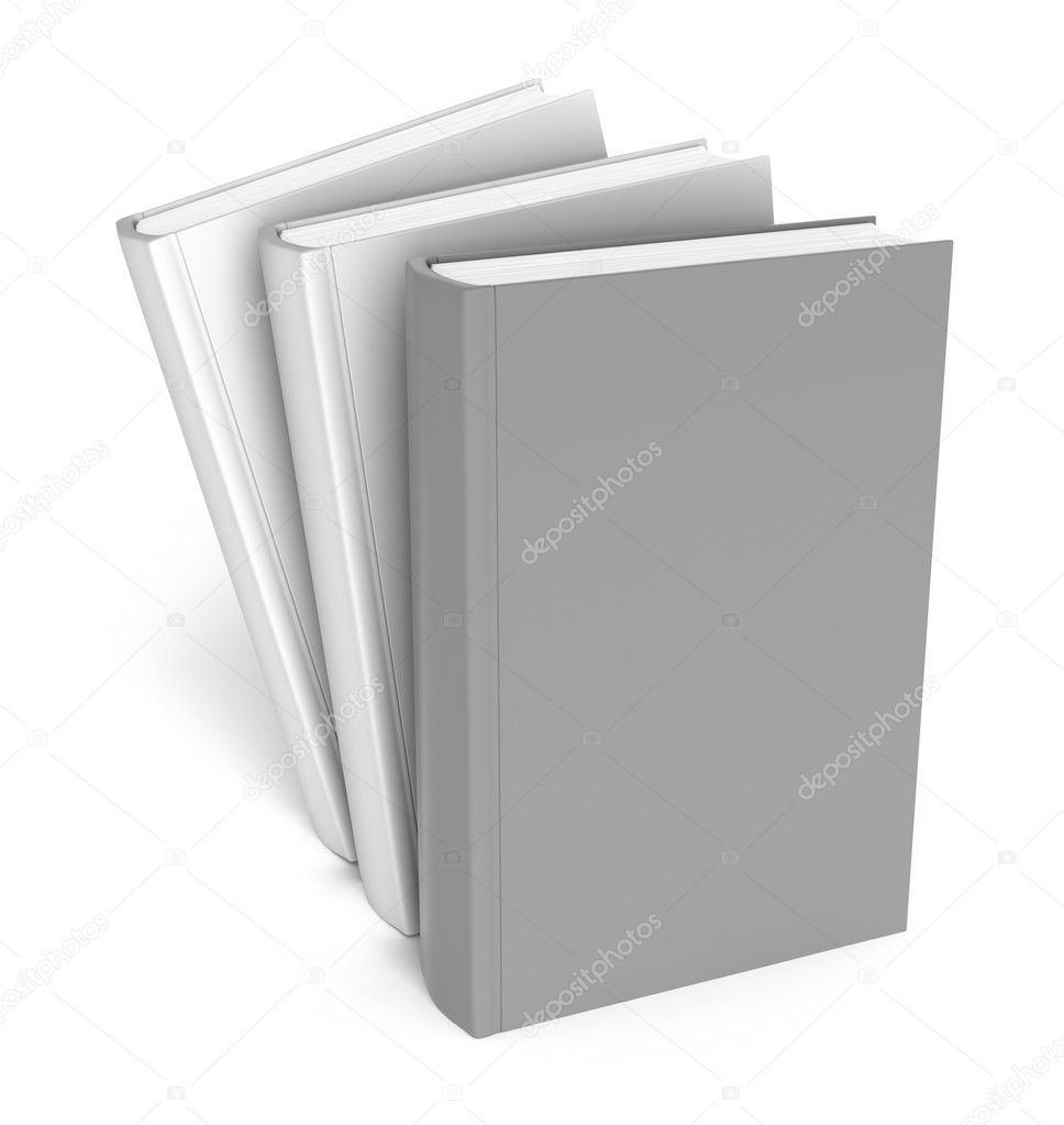 Gray books isolated on white .