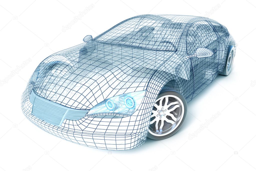 Car design, wireframe model.
