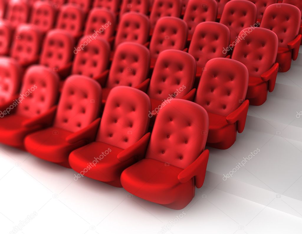 Red theater seats. 3D render