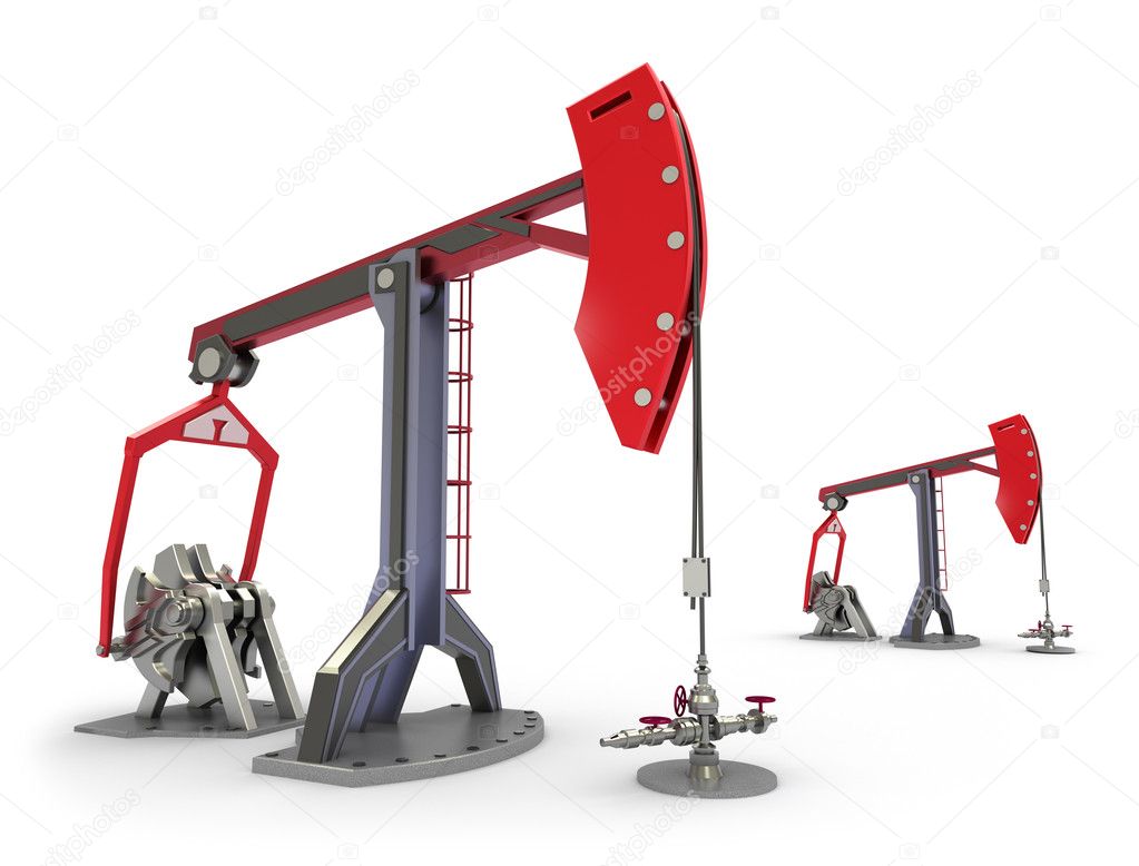 Oil Rig : Pump jacks isolated on white