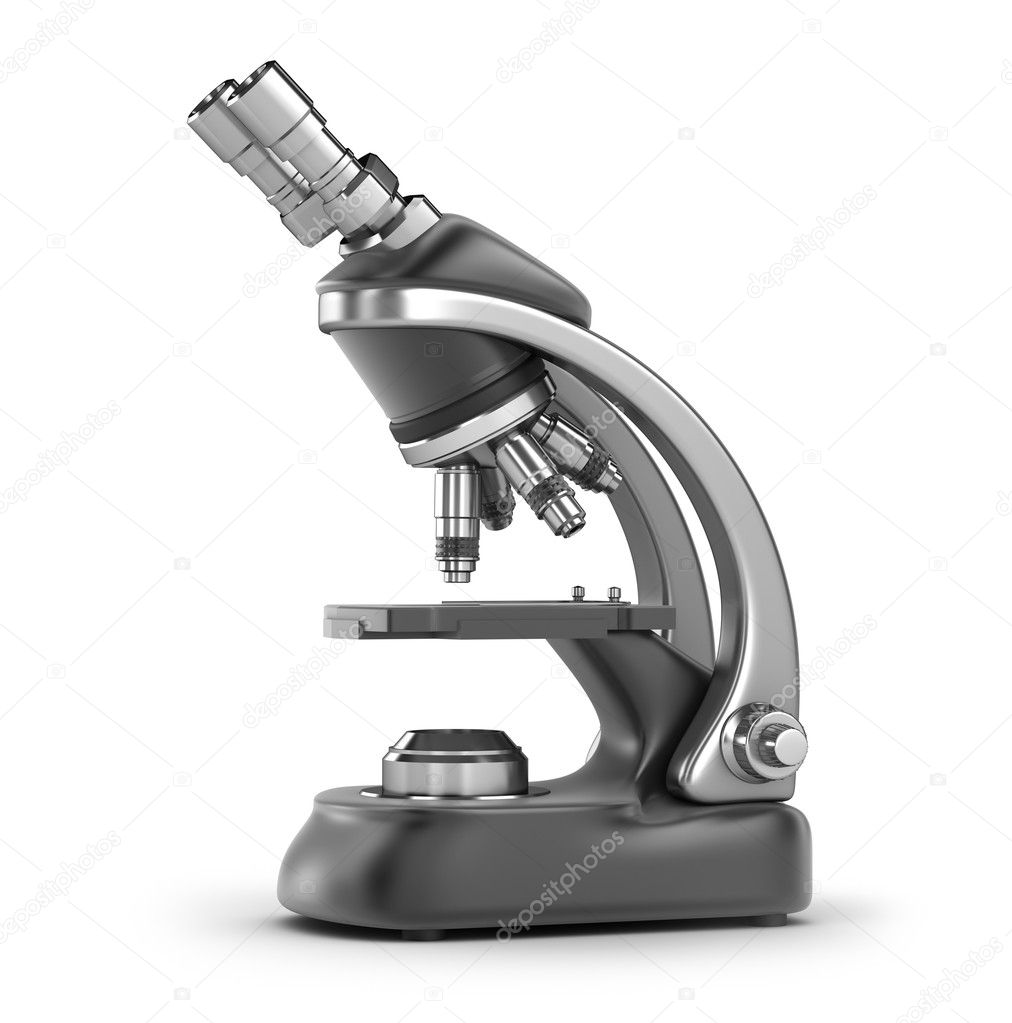 Modern microscope isometric view isolated on white