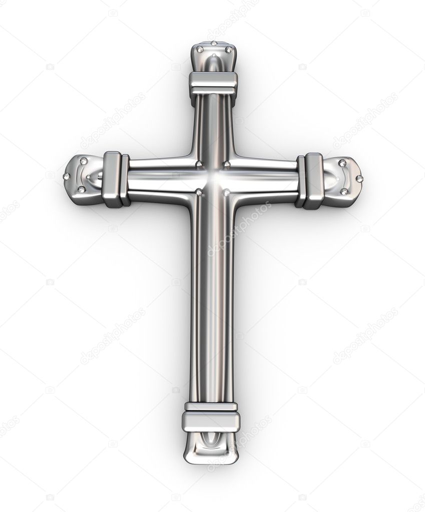 Silver cross over white