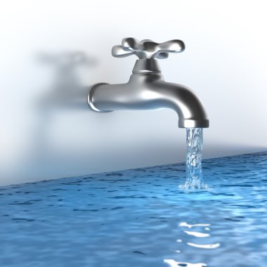 Chrome tap with a water stream clipart