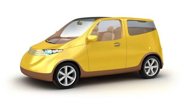 Kleines gelbes Auto auf weißem Hintergrund. mein eigener Entwurf — Stockfoto