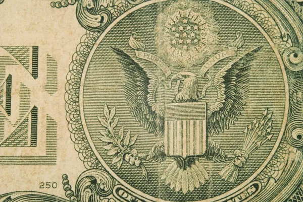 Μακροεντολή λεπτομέρεια του μια παλιά ένα δολάριο νομοσχέδιο — Φωτογραφία Αρχείου