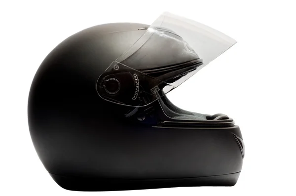 Preto motocicleta capacete isolado fundo branco — Fotografia de Stock