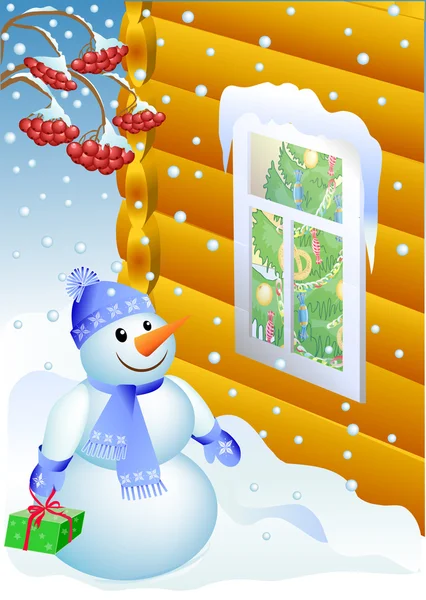 Bonhommes de neige avec cadeau — Image vectorielle