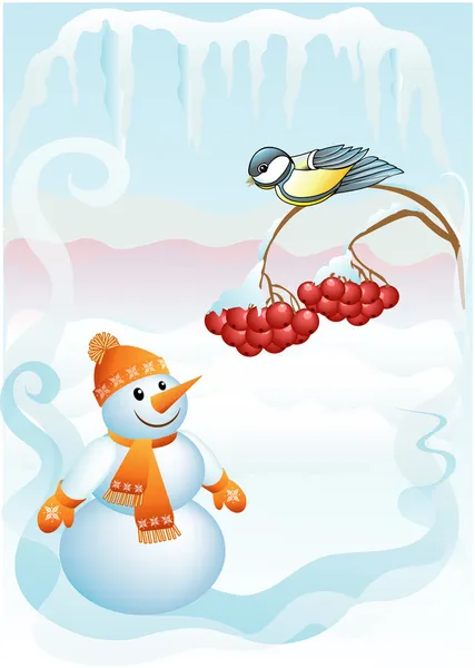 Snowmen with gift — Stock Vector