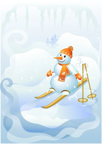 Snowman to ski — Stock Vector