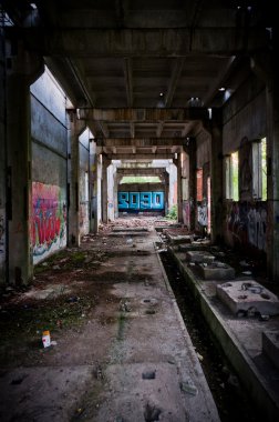 Abandoned building tunnel with graffiti clipart